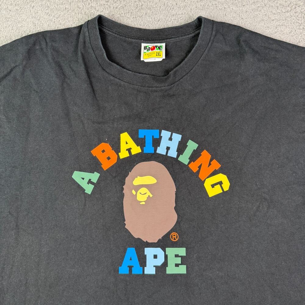 A Bathing Ape Shirt Mens 2XL XXL Black Bape Colors College Tee Graphic